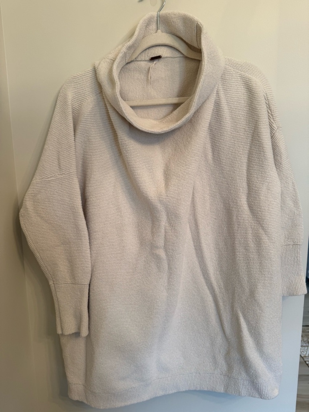 Free People Cream Cowl Neck Tunic Sweater